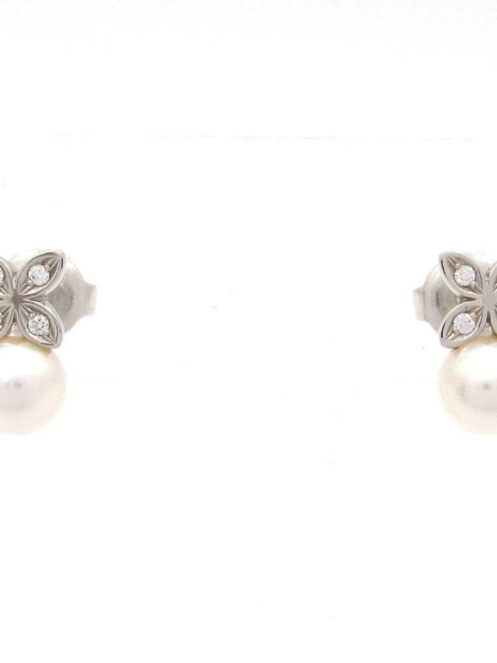 mikimoto 18K White Gold Diamond Akoya Pearl Earrings